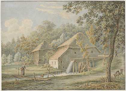 水磨景观`Landschap met watermolen (1789 ~ 1859) by Pieter de Goeje