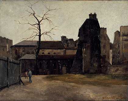 前迪厄，中央办公室庭院`Ancien Hôtel~Dieu, cour du bureau central (1882) by Charles-Alexis Apoil