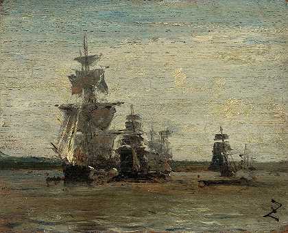 护卫舰`Les frégates (1850~1860) by Félix Ziem