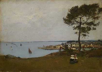 布列塔尼的小港口`Small Port in Brittany (1866) by François Bocion
