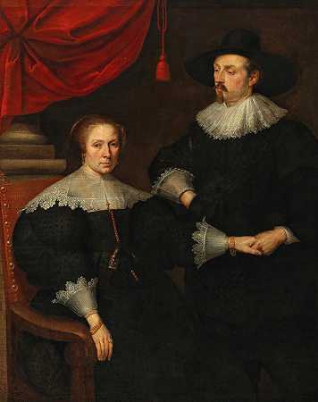 一位女士坐着的肖像，一位男士握着她的手`Portrait Of A Lady Seated, With A Gentleman Holding Her Hand (first half of the 17th Century) by School Of Antwerp