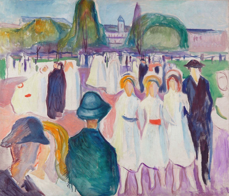 春天的散步`Promenade in Spring (1917) by Edvard Munch