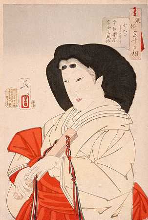 优雅的基瓦时期（1801-1803）朝廷的一位女士`Elegant; A Lady of the Imperial Court in the Kyōwa Period (1801~1803) (1888) by Tsukioka Yoshitoshi
