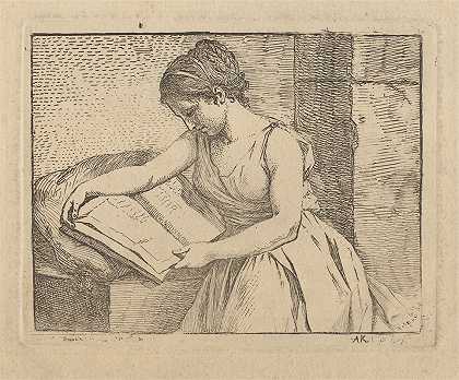 女人在读书。`Woman Reading. by Angelica Kauffmann