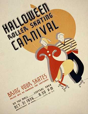 万圣节轮滑嘉年华`Halloween roller skating carnival (1936) by Martin Weitzman