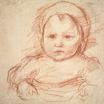 婴儿画像`Portrait of an Infant (1800s~1900s) by Henri Cros