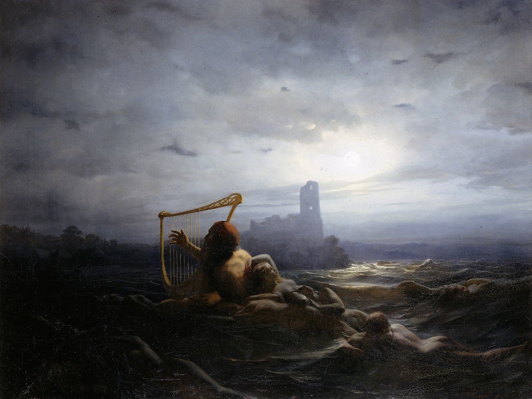 水精灵和Ägir她的女儿们`The Water~Sprite and Ägirs Daughters (1850) by Nils Jakob Olsson Blommér