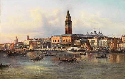 威尼斯，从巴奇诺城堡俯瞰公爵宫`Venice, a View of Palazzo Ducale from the Bacino by Giovanni Grubacs