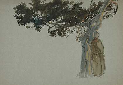 站在树下的人影`Figures standing beneath a tree by Edwin Austin Abbey