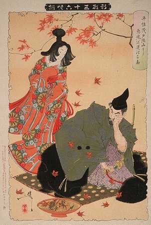 泰拉·诺·科雷莫奇在Togakushi山征服了邪恶的恶魔`Taira No Koremochi Subjugates the Evil Demon at Togakushi Mountain (1902) by Tsukioka Yoshitoshi