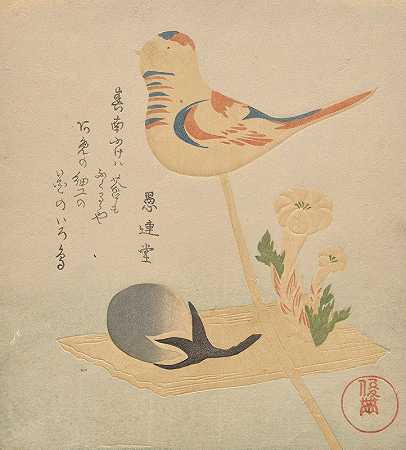 鸟、茄子和阿多尼斯形状的糖果`Candy in the shape of bird, eggplant and adonis (ca. 1810) by Kubo Shunman