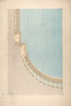 对天花板设计的一个象限进行透视研究，包括trompe l和oeil栏杆`Perspectival study for one quadrant of a ceiling design including a trompe loeil balustrade (19th Century) by Jules-Edmond-Charles Lachaise