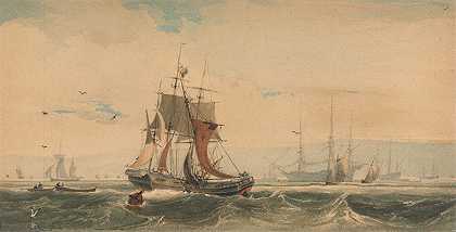 肯特，在Medway运输`Shipping on the Medway, Kent by François Louis Thomas Francia