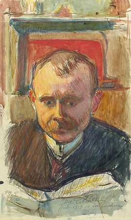 埃德瓦德·里希特肖像`Portrait of Edvard Richter (1908) by Magnus Enckell
