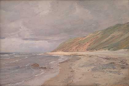 蒂斯维尔德街。灰色天气`Tisvilde Strand. Gråvejr (1896 ~ 1897) by Joakim Skovgaard