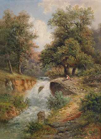 温迪斯马特里的蒂罗尔瀑布`Wasserfall in Tirol in Windisch~Matrei by Gustav Barbarini