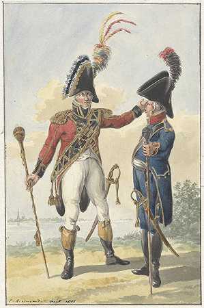 两名常备军官`Twee staande officieren (1801) by Jan Anthonie Langendijk Dzn