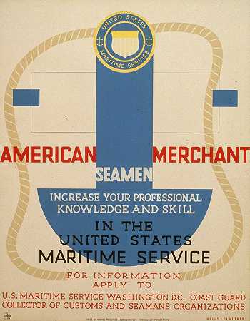 美国商船船员增加了你在美国海事局的专业知识和技能`American Merchant Seamen increase your professional knowledge and skill in the United States Maritime Service (1936) by Richard Halls