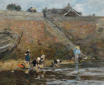 边缘垫圈D一条河`Laveuses Au Bord Dune Rivière (circa 1885~90) by Eugène Boudin