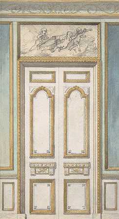 单门和超门面板设计，丘比特带小提琴`Design for Single Door and Overdoor Panel with Cupids Bearing a Violin (19th Century) by Jules-Edmond-Charles Lachaise