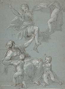 寓言式构图，以绘画和名望为主题`
Allegorical Composition with Figures of Painting and Fame (1663–1716)  by Pietro Antonio de; Pietri