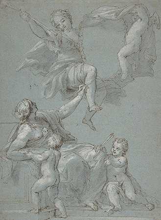 寓言式构图，以绘画和名望为主题`Allegorical Composition with Figures of Painting and Fame (1663–1716) by Pietro Antonio de; Pietri