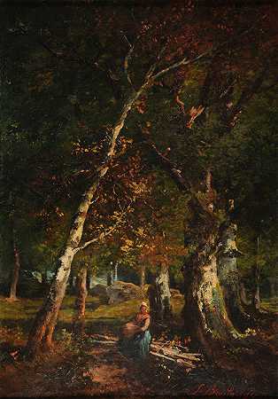 枫丹白露灌木`Sous~bois à Fontainebleau by Louis Boulange