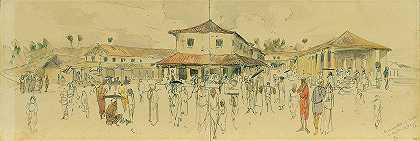 锡兰德加勒角（斯里兰卡）的鱼市`Fischmarkt in Point de Galle auf Ceylon (Sri Lanka) (1858) by Joseph Selleny