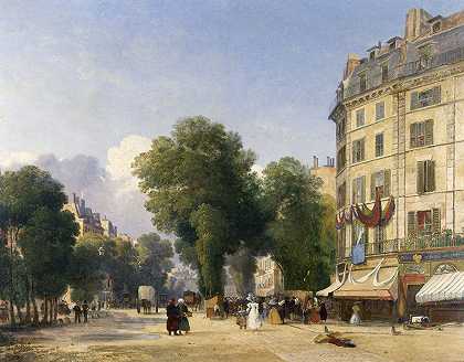 和平街出口的卡普辛大道`Le boulevard des Capucines, au débouché de la rue de la Paix (1834) by Robert Stanley Colet