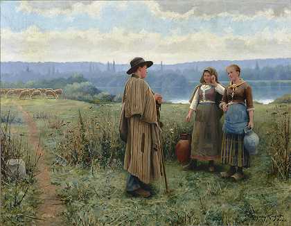 无所事事的时刻`An idle moment (circa 1890) by Daniel Ridgway Knight