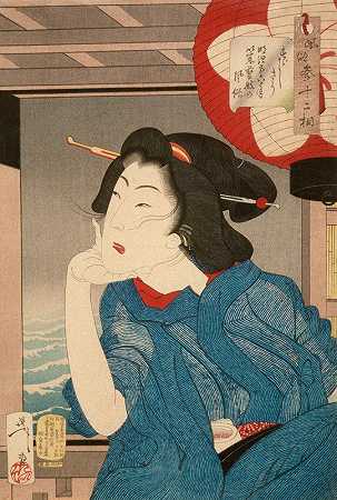 19世纪70年代中期坐在船上的艺妓`A Geisha of the Mid~1870s Seated in a Boat (1888) by Tsukioka Yoshitoshi