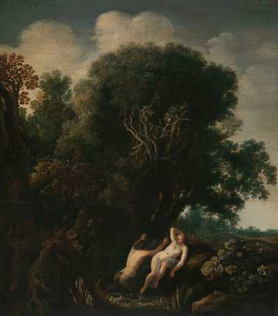 一个沐浴的仙女`A Bathing Nymph Taken by Surprise by a Satyr (c. 1630 ~ 1635) by Surprise by a Satyr by Moyses van Uyttenbroek