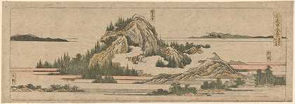 有雪和树叶的峭壁`Crags with Snow and Foliage (late 18th century – early 19th century) by Katsushika Hokusai