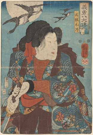 武士拔剑（飞雁）`Warrior Unsheathing a Sword (flying geese) (19th century) by Utagawa Kuniyoshi