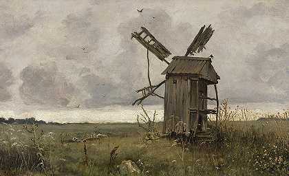 乌克兰风车`Ukrainian windmill (1883) by Jan Stanislawski