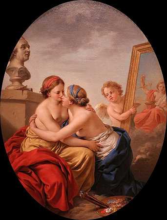 l绘画与雕塑的结合`lunione di pittura e scultura (1768) by Louis-Jean-François Lagrenée