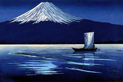 富士山上的月光`Moonlight On Mt. Fuji (ca. 1920~1929) by Lilian May Miller