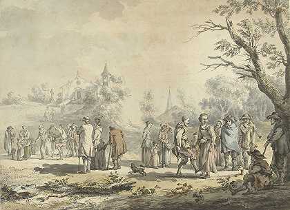 在村庄跳舞的乡亲和观众`Dansende landlieden en toeschouwers bij een dorp (1746 ~ 1810) by Jean-Jacques de Boissieu