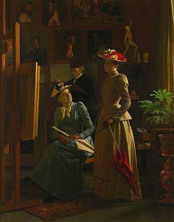 在《艺术家》中s工作室`In The Artists Studio (1892) by Frederik Vermehren