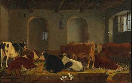 牛棚`Kuhstall (1873) by Michael Neder