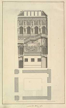 楼梯一侧，霍顿厅，诺福克，立面图`Side of the Staircase, Houghton Hall, Norfolk, Elevation (1735) by Isaac Ware
