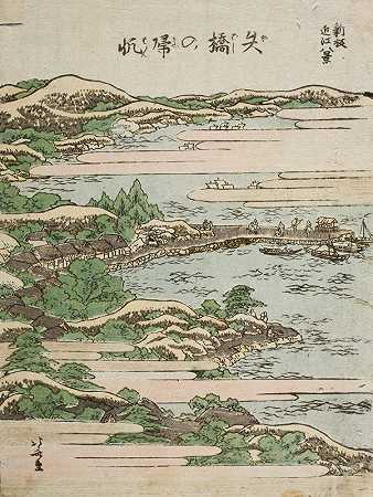 在Yabase返航`Returning Sails at Yabase (1802) by Katsushika Hokusai