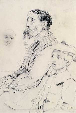 对妇女和儿童的研究`Study of a Woman and Children (circa 1883) by Santiago Rusiñol