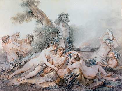 与D一起的仙女和萨蒂尔巴克斯术语`Nymphes et Satyres auprès dun terme de Bacchus (18th century) by Jacques-Philippe Caresme