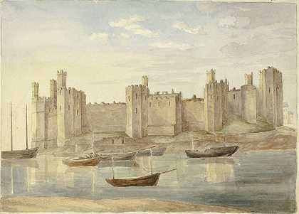 喀那芬城堡`Caernarvon Castle (1845) by Elizabeth Murray