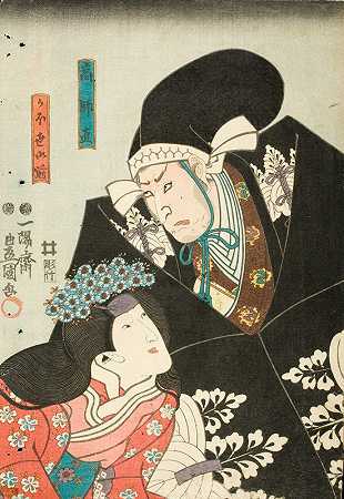 戏剧《神户拉》中的第一幕Kōno Moronao和Kaoyo Gozen`Scene One from the Play Chūshingura; Kō no Moronao and Kaoyo Gozen (1850) by Utagawa Kunisada (Toyokuni III)