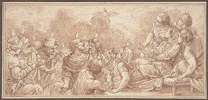 圣灵在五旬节的降临`The Coming of the Holy Spirit at Pentecost by Charles Nicolas Cochin II