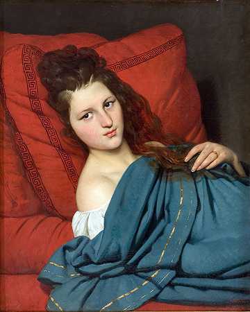 躺在沙发上的女人`Woman Reclining on a Divan (1829) by Joseph-Désiré Court