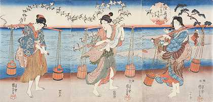 木须省野田宝石河的海鸟`Plovers of the Noda Jewel River of Mutsu Province (1853) by Utagawa Kuniyoshi