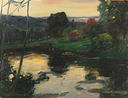 复活节湖风景`Landschaft an den Osterseen (1905) by Leo Putz